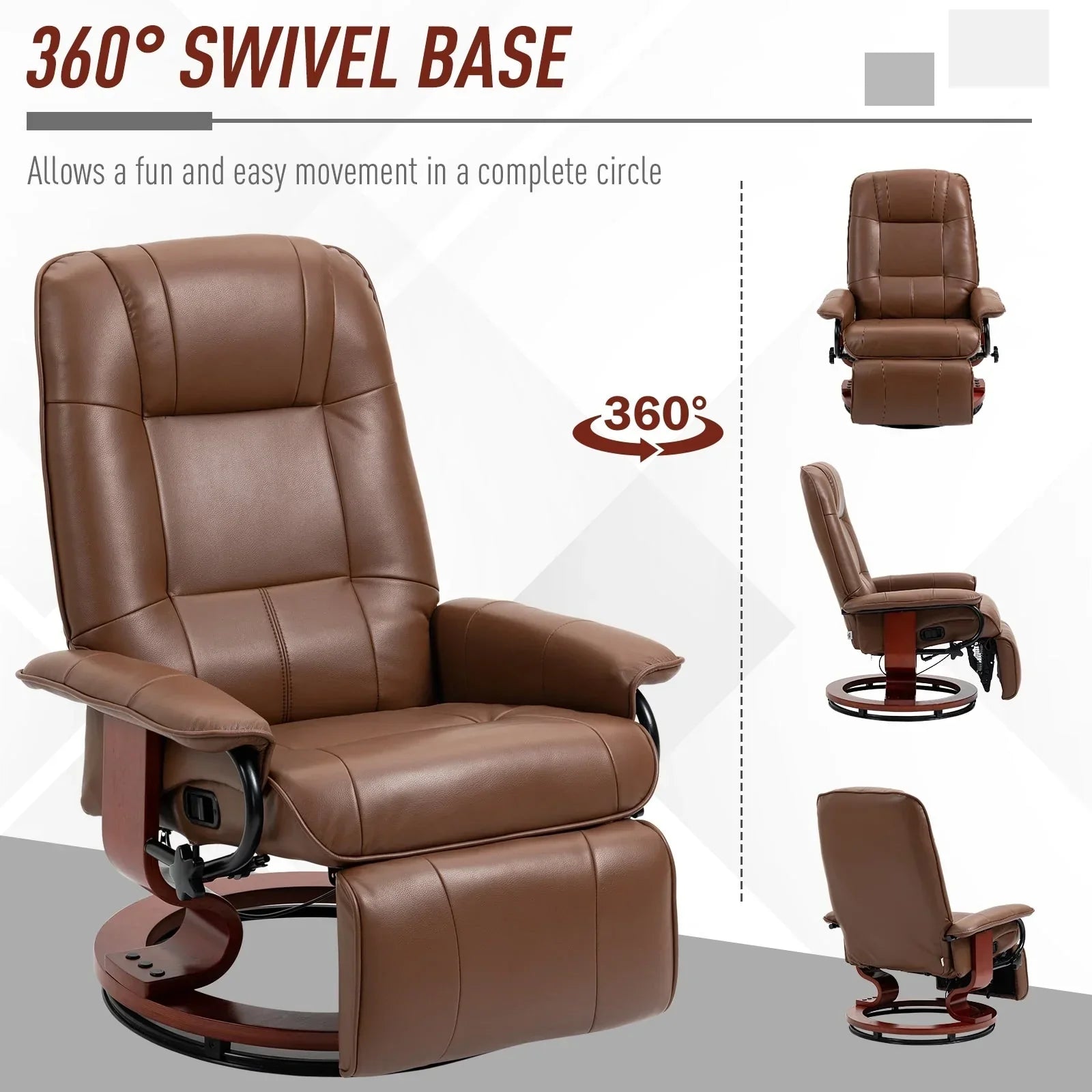 Fauteuil inclinable manuel pivotant en similicuir HomCom avec repose-pieds confortable et relaxant