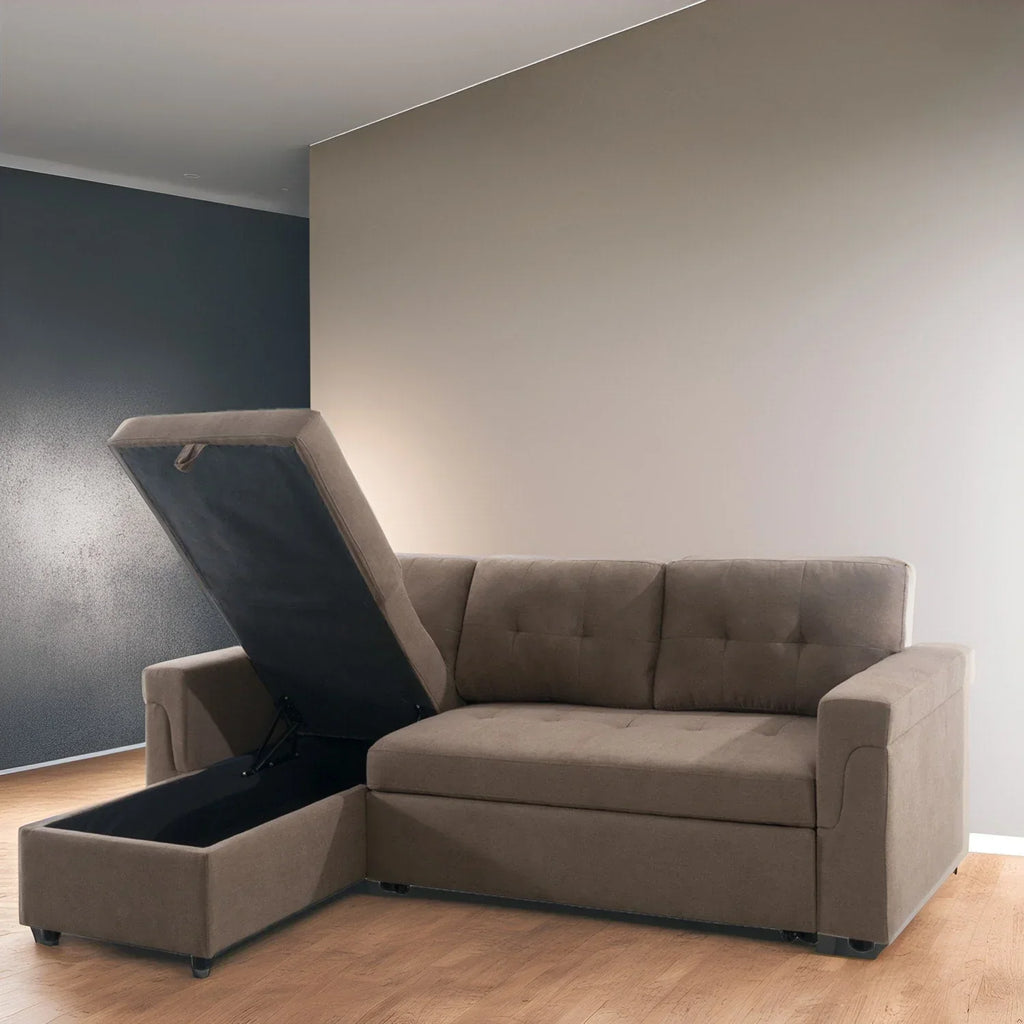 Canapé d'angle réversible convertible avec lit gigogne, méridienne de rangement et pieds durables