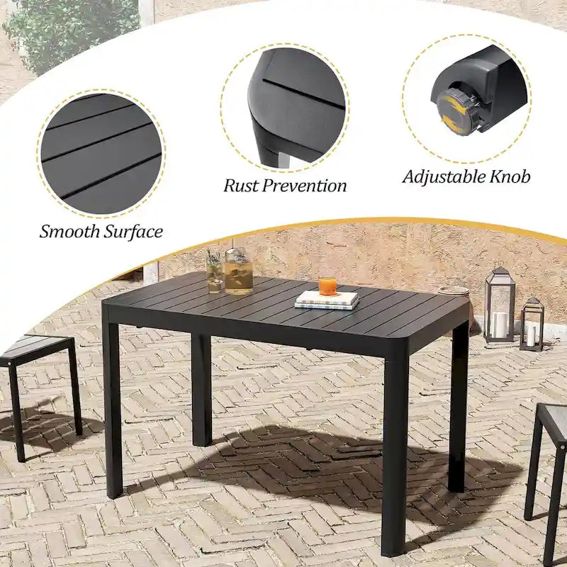 Set da pranzo per esterni a 5/7 posti con sedie impilabili e tavolo allungabile in alluminio