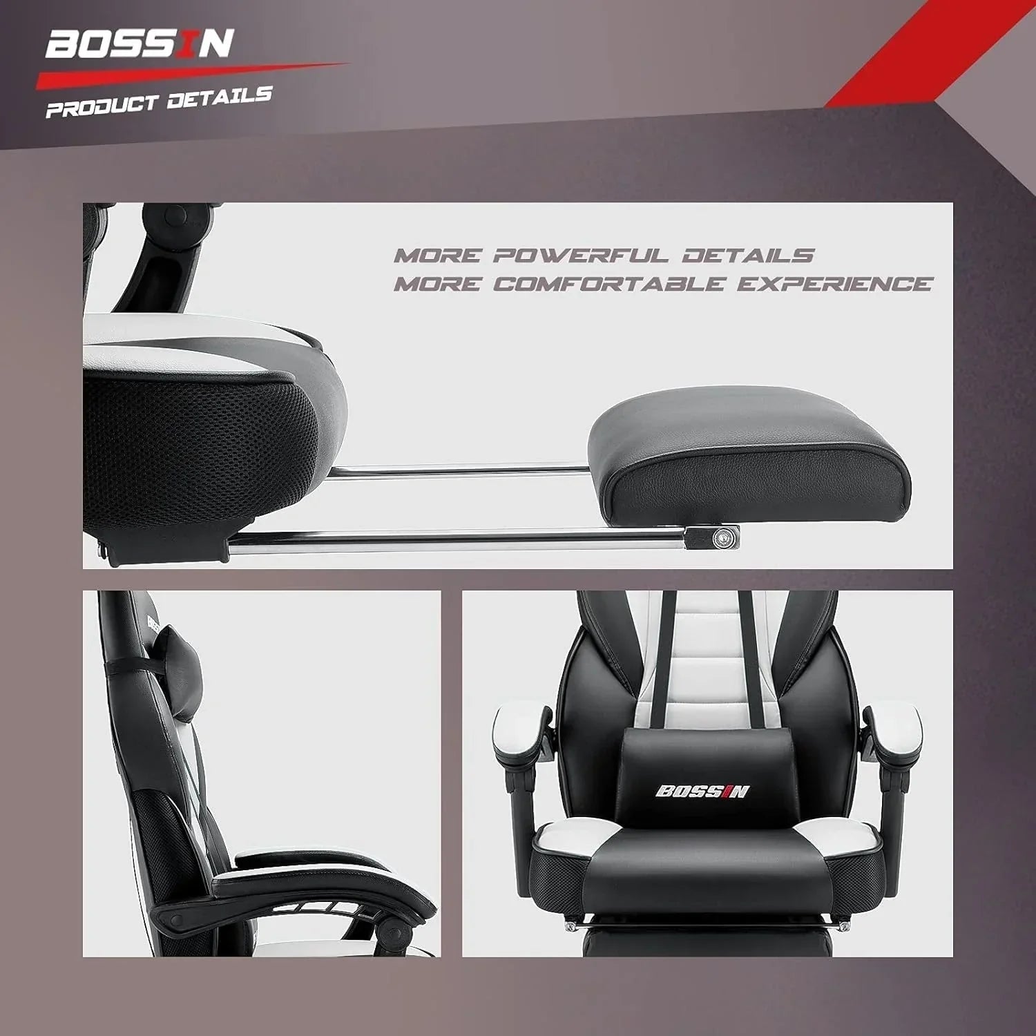 Chaise de jeu style course BOSSIN, fauteuil gamer grande taille 300 lb, chaise d'ordinateur à dossier haut