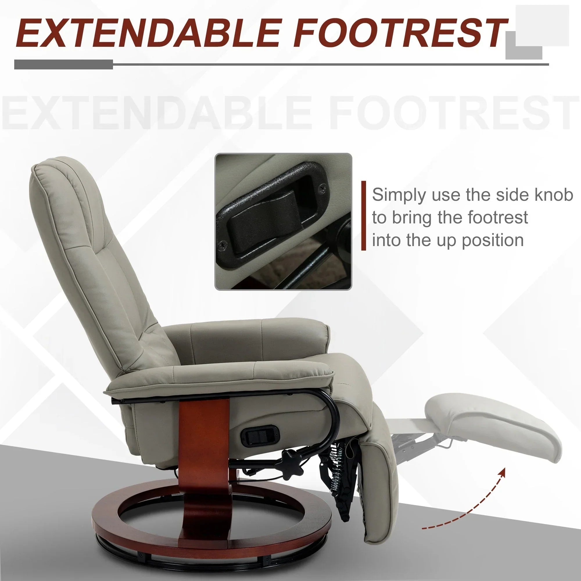 Fauteuil inclinable manuel pivotant en similicuir HomCom avec repose-pieds confortable et relaxant